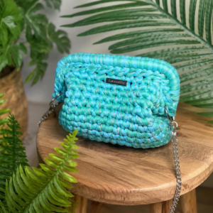 Clutch Françoise personnalisable - mini sac crochet turquoise - Laurette Créations