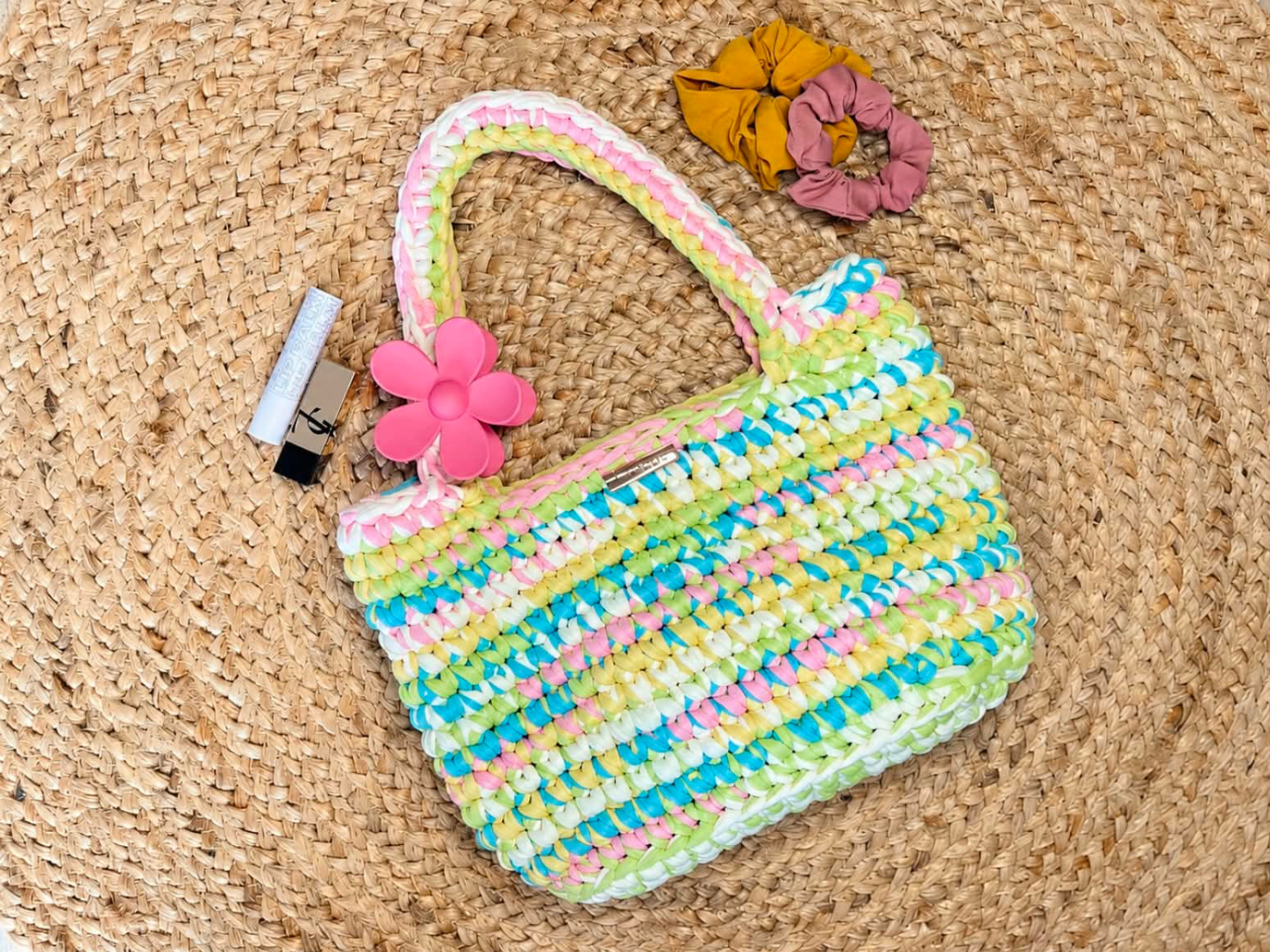 Tote bag Marcelle personnalisable - sac crochet fait main multicolore pastel - Laurette Créations